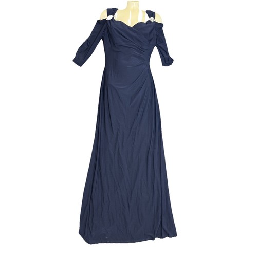 Vestido para mujer R&M Richards hombro frío talla 12 azul marino nuevo con etiquetas venta al por menor $99