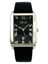 Kenneth Cole KC1481 Men's Stainless Steel Black Dial Black  Leather Strap Watch