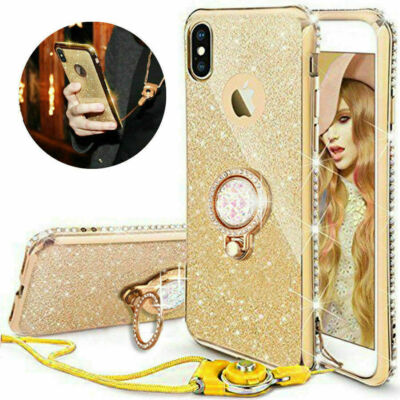 Für iPhone 12 11 Pro Max XR Xs 8 7 + Bling Diamant Ring Halter Soft Cover Hülle