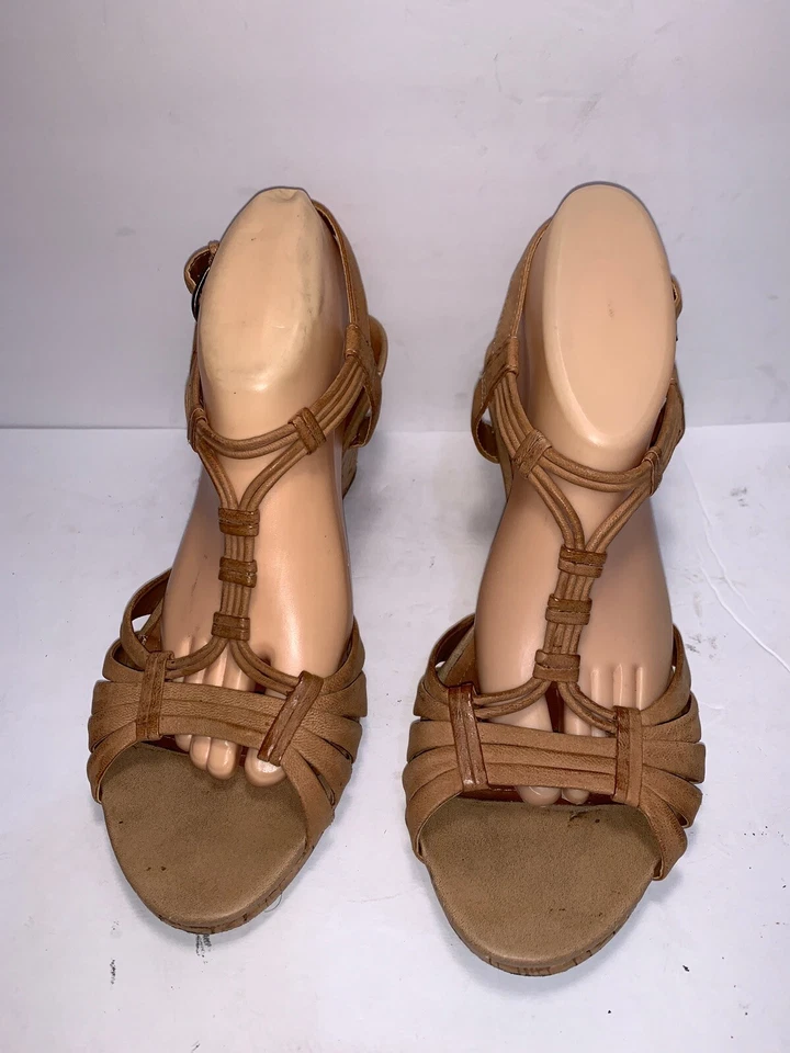 CLARKS SZ 10 M 棕色皮革吊带女式楔形鞋 HHR4-9 — 第 2/4 张图片