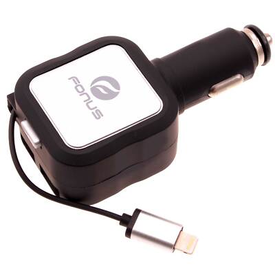 For iPhone 11 12 13 PRO MAX XS SE - CAR CHARGER RETRACTABLE 4.8AMP 2-PORT USB DC