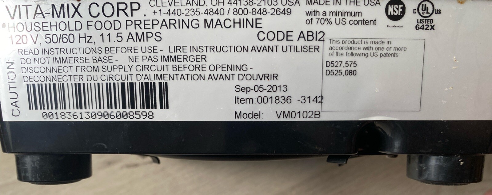 Vitamix Blender 68 oz Silver Model VM010102B with Tamper Plunger