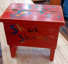 Vintage Hand Made Wooden Red Shoe Shine Storage Box
