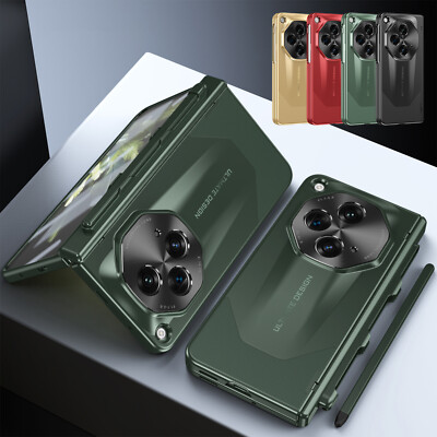 For OnePlus Open Luxury Hinge Protection Pen Holder Rugged Phone Case+Film 