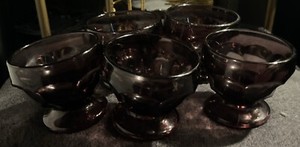 Lot 5 Viking Glass Amethyst Georgian Pattern Footed Sherbet Custard Dessert Cups