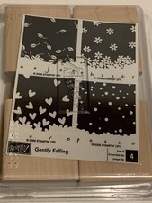 Stampin' Up Gently Falling Set of 4 Rubber Stamps Hearts Flowers Leaves Dots