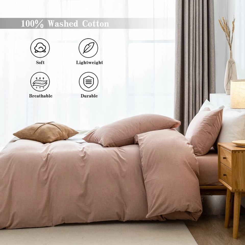 Juego de funda nórdica Queen - 100 % algodón lavado 3 piezas suave cómodo transpirable elegante li... Foto 4 de 4