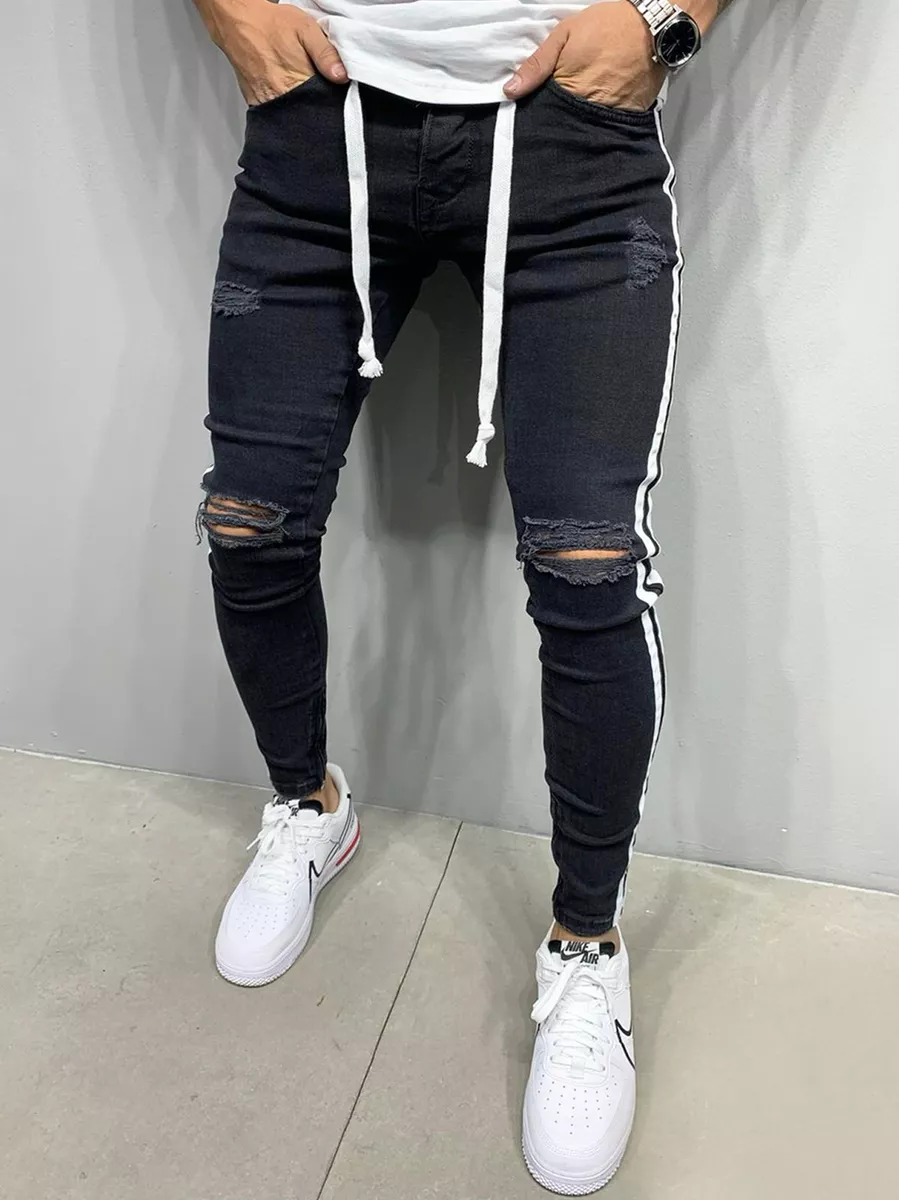 Distressed striped best sale jeans