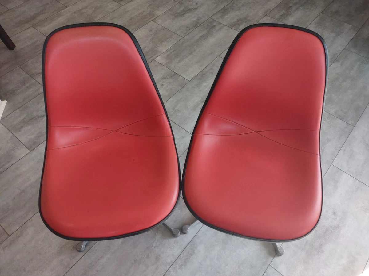 Pr. Eames PSC Orange Vinyl Pivoting Side Shell Chair Contract Base