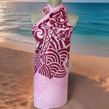 Pareo Polynesian Summer Cover Up Beach Sarong Lava Lava Plumeria Pink