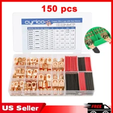 Copper Battery Cable Ends Wire Lugs Assortment Kit AWG 2 4 6 8 10 Gauge 150pcs