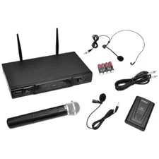 Pyle Wireless Microphone System w/ Transmitter, Handheld + Headset Mics