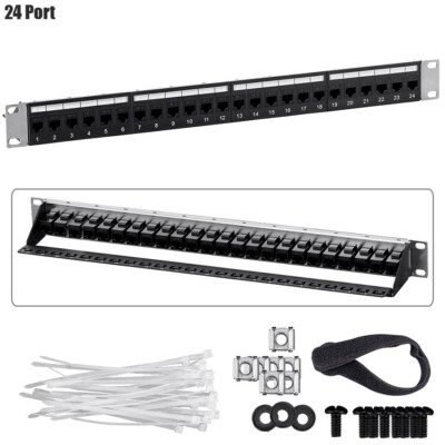 24 Port CAT6 Patch Panel Gigabit Network UTP RJ45 Keystone Jack 1U 19'' RackMount