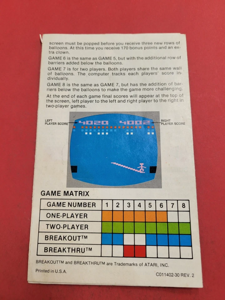 Cricus Atari game program instruction Booklet manual English!! - Image 2 of 2