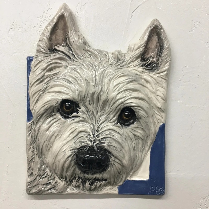 West Highland Terrier Dog Ceramic Tile Handmade 3d Pet Portrait Alexander Art