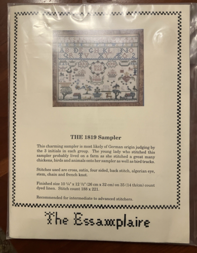 The Essamplaire THE 1819 SAMPLER 35ct Linen Counted Cross Stitch Kit NIP RARE
