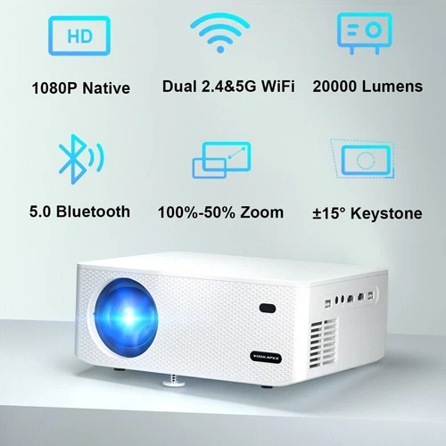 25000 Lumens 4K Projector 3D WiFi Bluetooth Video HDMI USB Office Home Theater - Picture 3 of 12