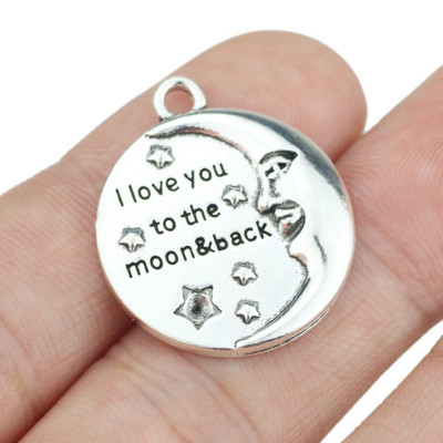 LOVE YOU TO MOON WORDS CELESTIAL Charm DIAMOND Cut 925 Silver 18'' Necklace Women