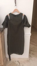 Banana republic Green Perforated Cold Shoulders Dress Cotton Lined Belted M