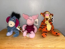 Vintage Lot Mouseketoys Disney Plush Eeyore Piglet Tigger Toy Doll Mini Bean Bag