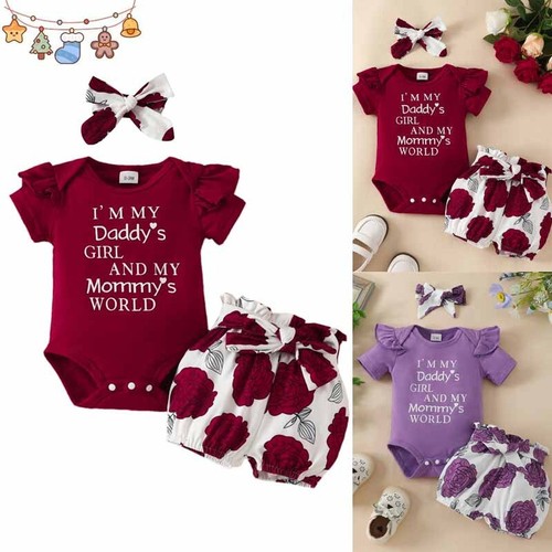 Kleinkind Baby Mädchen Kleidung Rüschen Kurzarm Strampler Body Stirnband Outfits