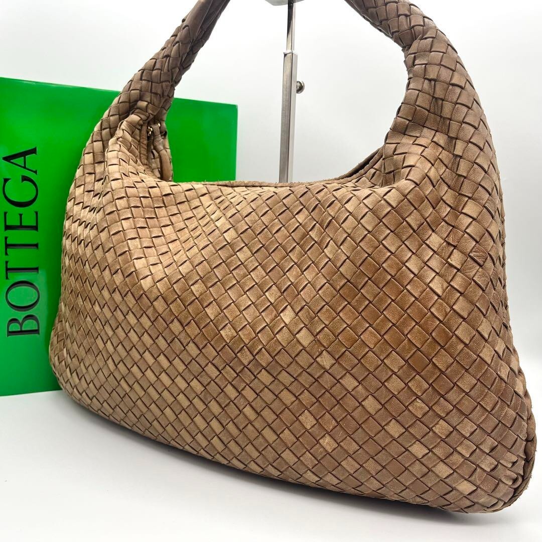 Bottega Veneta Hobo One Shoulder Bag Brown Intrecciato Used Excellent Authentic
