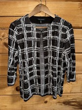 Ming Wang Womens Acrylic Knit Jacket Blazer Sz M Windowpane Old Money Office