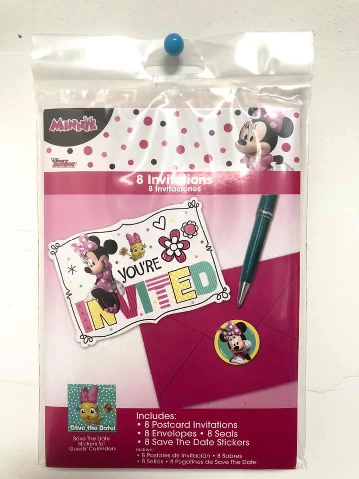 Pack de 8 tarjetas postales de invitación de fiesta de cumpleaños de Minnie Mouse It's Party Time  Foto 2 de 4