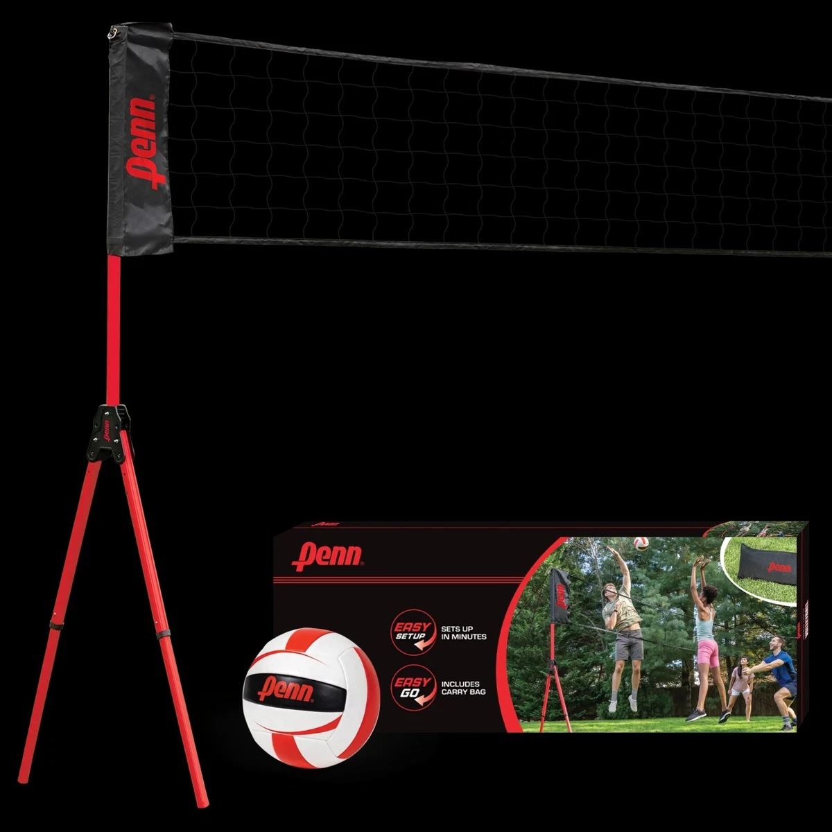 Penn Easy Fit Premium Volleyball Set Includes Adjustable Net and Ball Portable