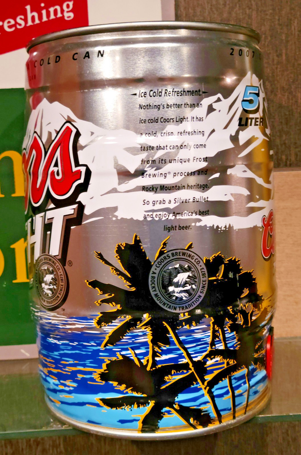 2007 COORS LIGHT CALIFORNIA COLD CAN  5 LITER BEER CAN SILVER BULLET GOLDEN CO