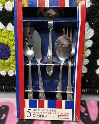Vintage Oneida Rogers Stainless 5 Piece Hostess Serving Set Boxed Made in USA