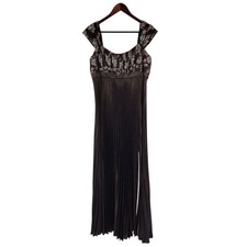 THEIA Brown Floral Lace Metallic Pleated Gown Sz 10 Side Slit Evening Wedding