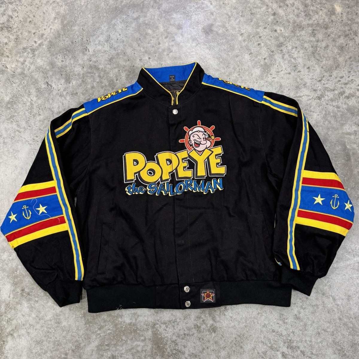 Vintage Popeye Jacket Mens Small JH Design NASCAR Racing Deadstock
