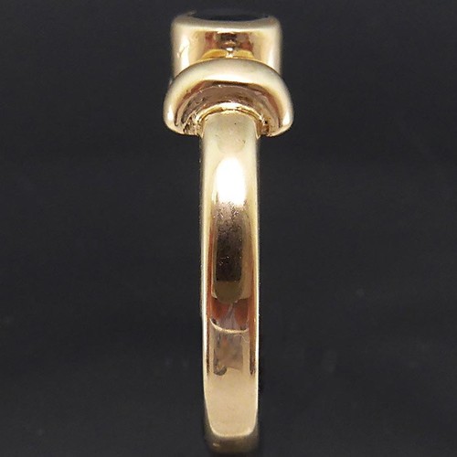 Bezel Set Sculptural Solid 18k Yellow GOLD BLUE SAPPHIRE SOLITAIRE RING Sz I - Picture 3 of 6