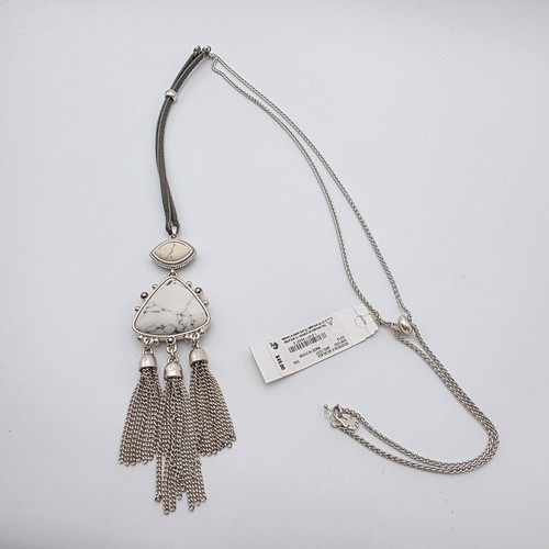 New! LUCKY BRAND Reversible Necklace Smoky Quartz & White Howlite Chain Tassels