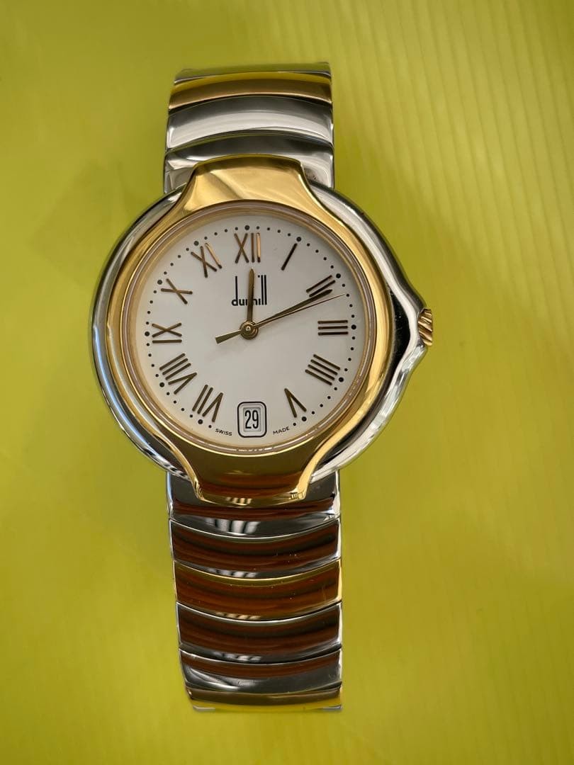 Dunhill 8001 Men's Gold SS Quartz Watch White Dial 35mm Excellent image 3