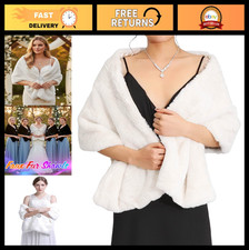 Elegant Long Faux Fur Wedding Wrap Shawl Stole for Brides  Bridesmaids - White