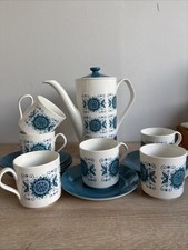 Johnson Brothers "Engadine" Ironstone coffee set in the blue and white colorway