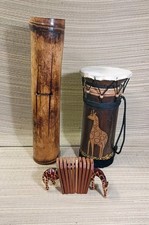 Vintage Wood/ Bamboo Percussion Set From Africa Lot Of 3