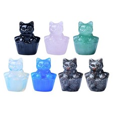 Statue de chat en cristal imitation, sculpture animale pour étagère, chambre