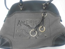 American Living Shoulder Bag Bald Eagle Design Black  Leather Trim