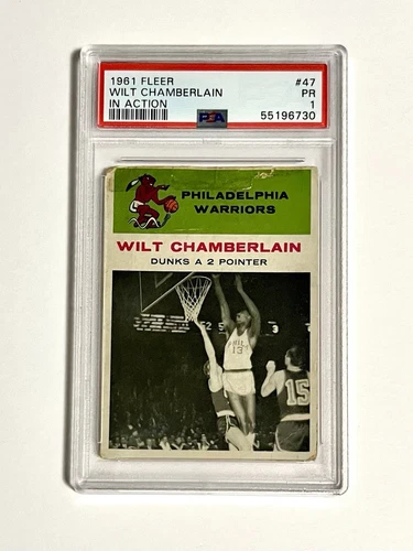 1961 Fleer Wilt Chamberlain Rookie “ In Action “ SP RC PSA 1 Nice Color +