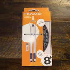 Fiskars Metal Protractor  Compass Set, Gray, 12 inch with Lead Refills, NEW