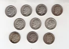 Lot of 10 90% silver  1950's Roosevelt Dimes (pre 1964) $1.00 face