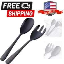Salad Spoon and Fork Set, 12 Inch Stainless Steel Salad Server, Black Serving...