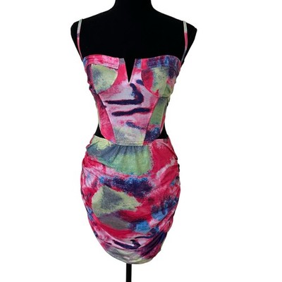 Micas Women 2 Piece Multicolored Mini Skirt & Bone Bustier Top Set Size M