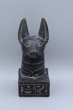 UNIQUE EGYPTIAN STATUE STONE Bust Anubis Jackal Magic Hieroglyphic Sculpture