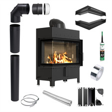KRATKI LUCY sinistro 14 kW Ø200 angolare NERO inserto per camino kit di