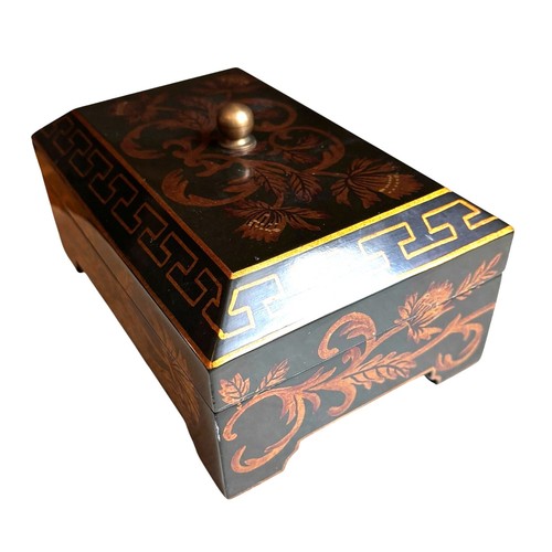 Verzierte Holz Schmuckschatulle Lift FF Deckel Samt Tablett Schwarz Braun Gold Lack - Bild 12 von 13