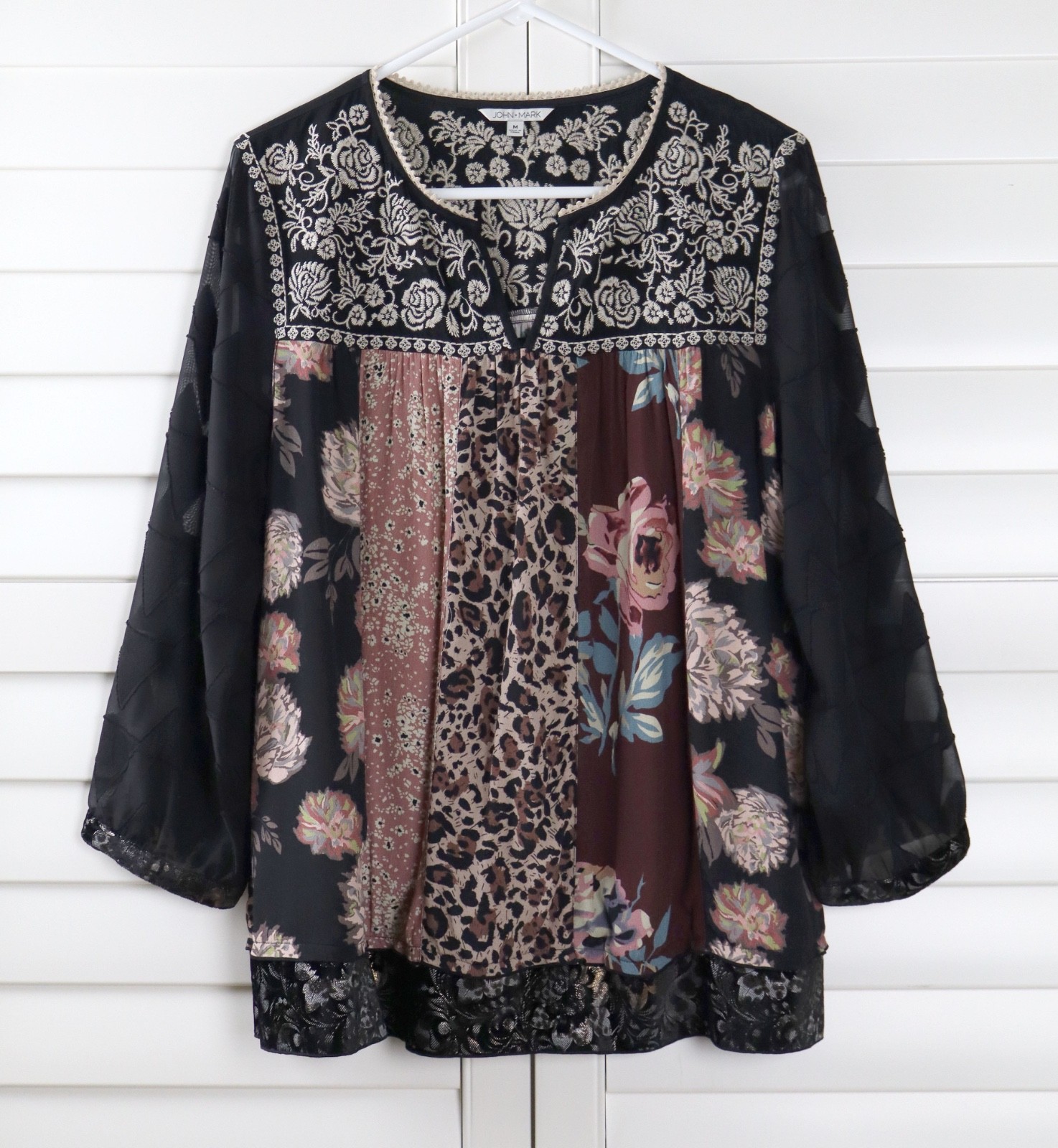 JOHN MARK $130 Embroidered Patchwork Mixed Print … - image 5